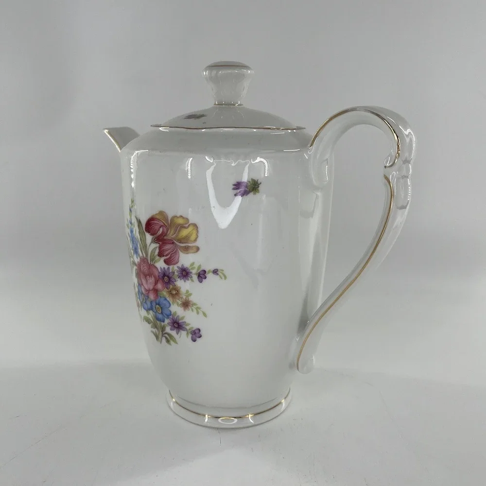 Antique Coffee Pot Footed Floral c 1903-1945 Winterling Bavaria Germany, 9.25